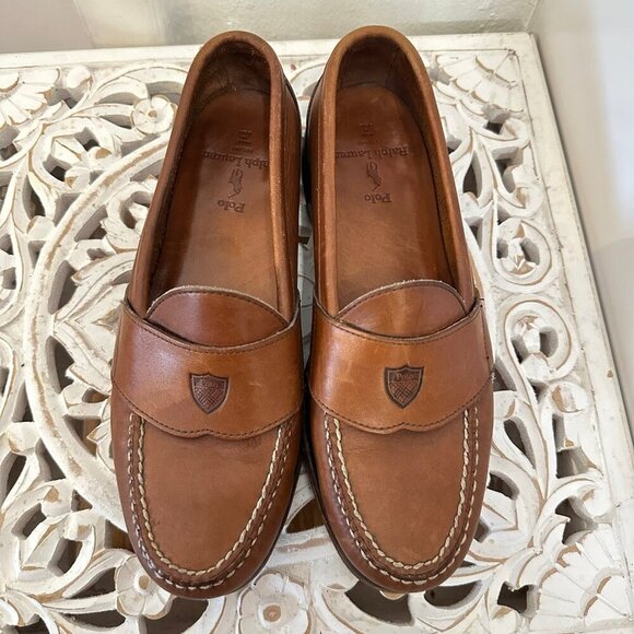 Polo Ralph Lauren leather crest embossed cognac loafer - Picture 3 of 7